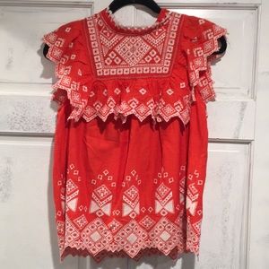 Anthropologie embroidered yoke top